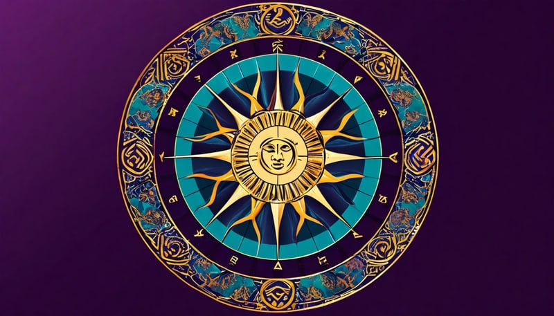 The natal chart wheel divided into twelve sectors with pictograms of life areas